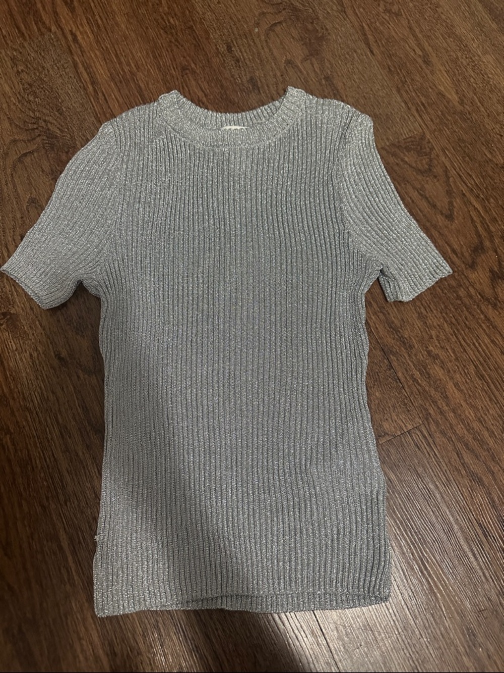 H&M Silver Metallic Ribbed Short Sleeve Top